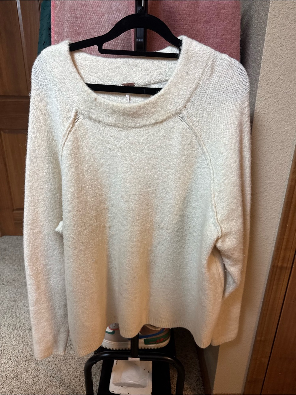 Free People Ivory Scoop Neck Cozy Knit Sweater